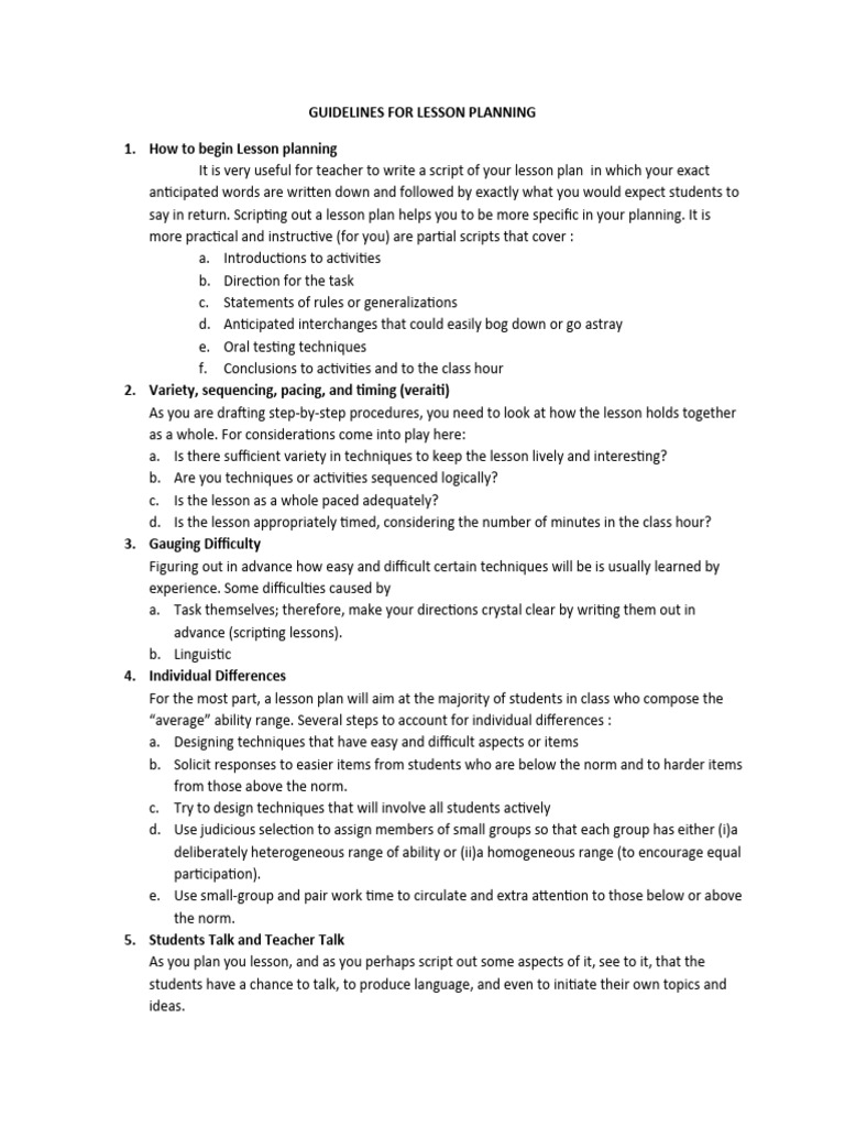 Effective Lesson Planning Guidelines | PDF | Lesson Plan | Communication