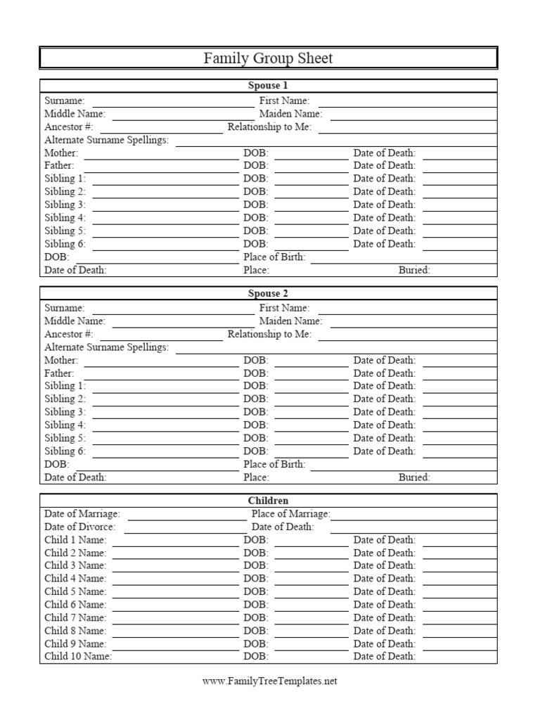 Family Group Sheet Detailed PDF Family Marriage