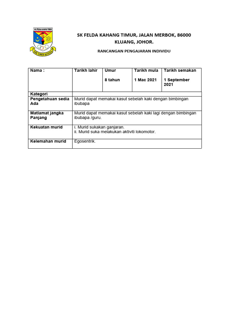 RPI Pendidikan Khas untuk Murid 8 Tahun | PDF