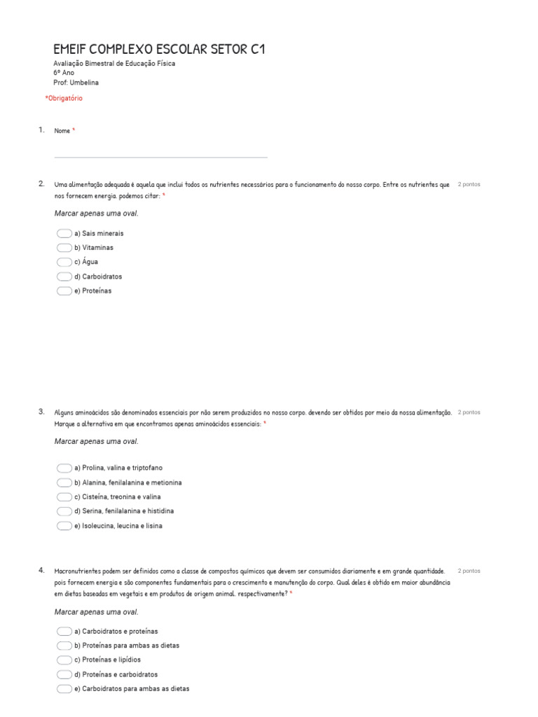6 avalia o bimestral de educa o f sica formul rios google pdf