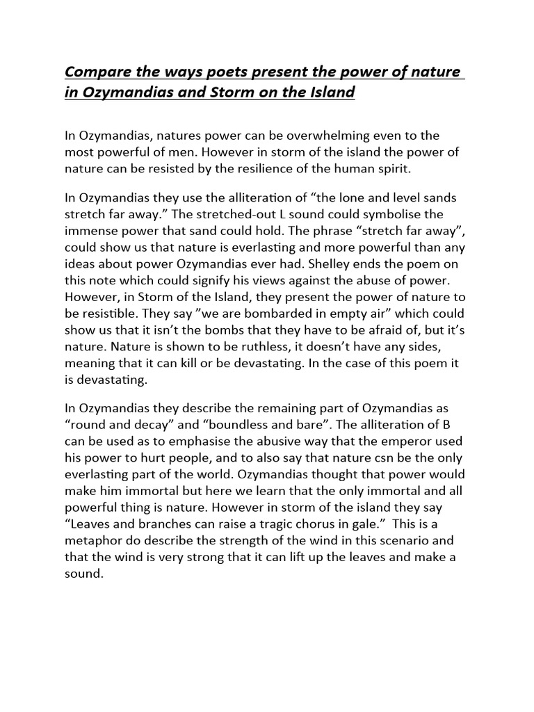 Compare the ways poets present the power of nature in ozymandias and