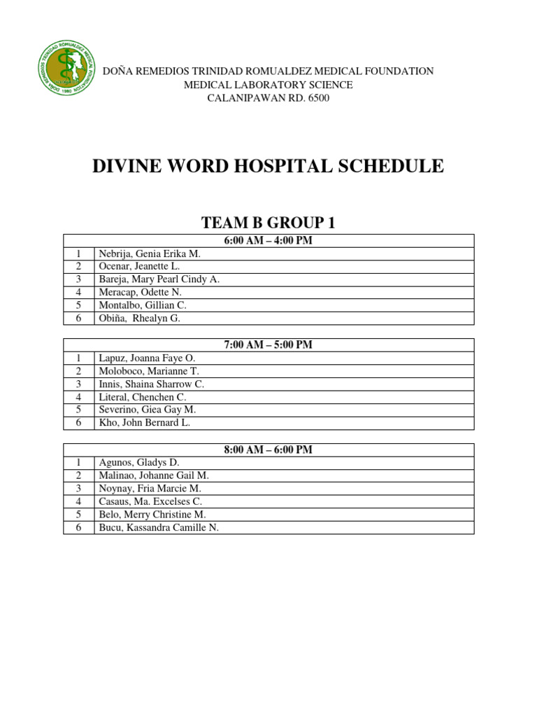 G12 Schedule