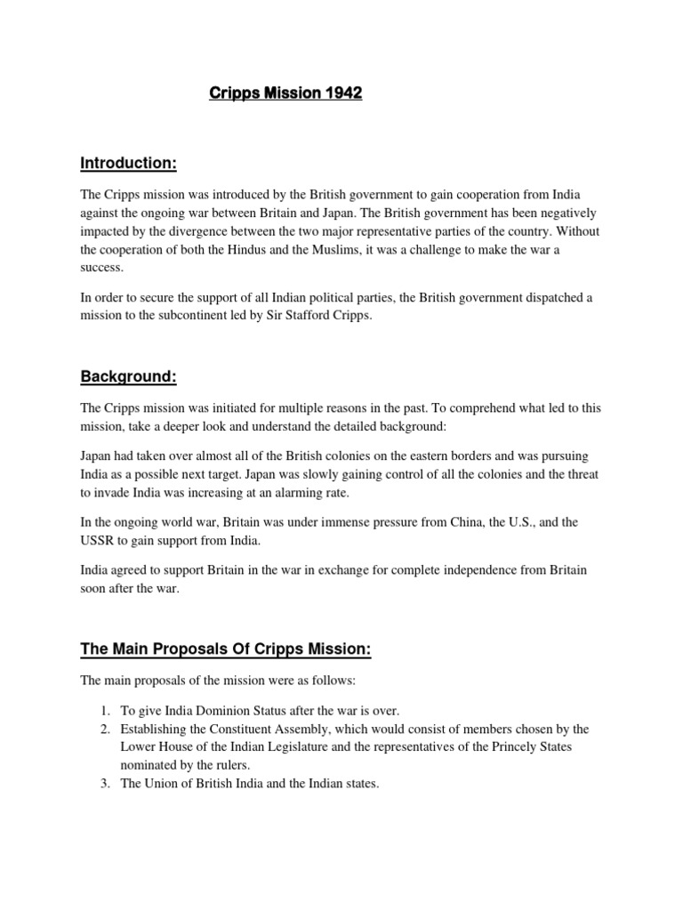 Cripps Mission 1942 PDF British Raj Partition Of India