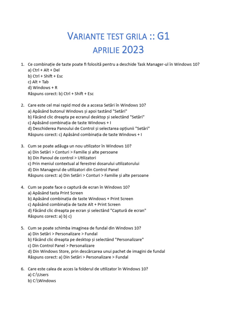 Variante Test Grila G1 | PDF