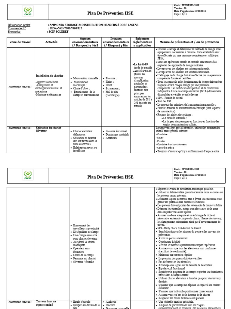 Plan de Prévention Environnement SCIF-SOLEREF | PDF | Chariot élévateur ...