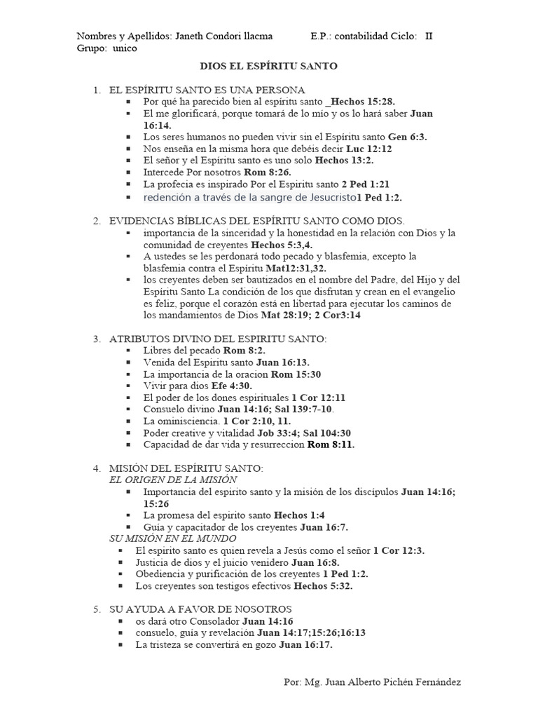 Dios El Espiritu Santo Praactica Calificada | PDF | espíritu Santo ...