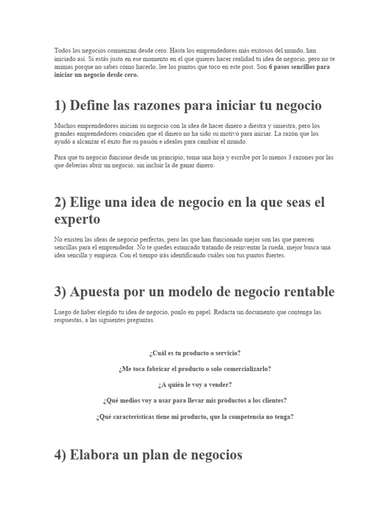 6 Pasos para Iniciar un Negocio Desde Cero | PDF | Iniciativa ...