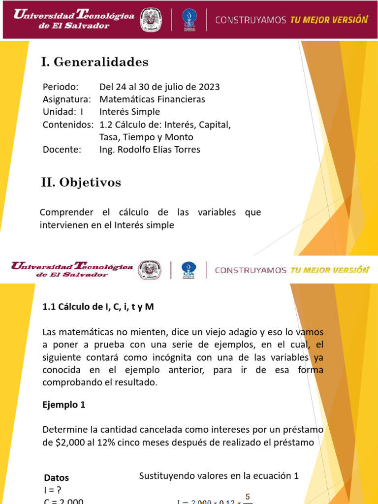 1.2 Calculo de Interés, Capital, Tasa, Tiempo y Monto | PDF ...