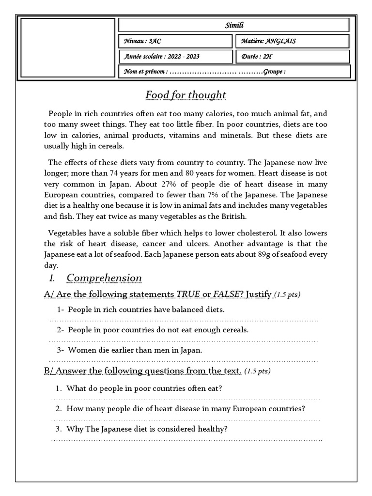 3AC Food For Thought PDF Healthy Diet Dietary Fiber