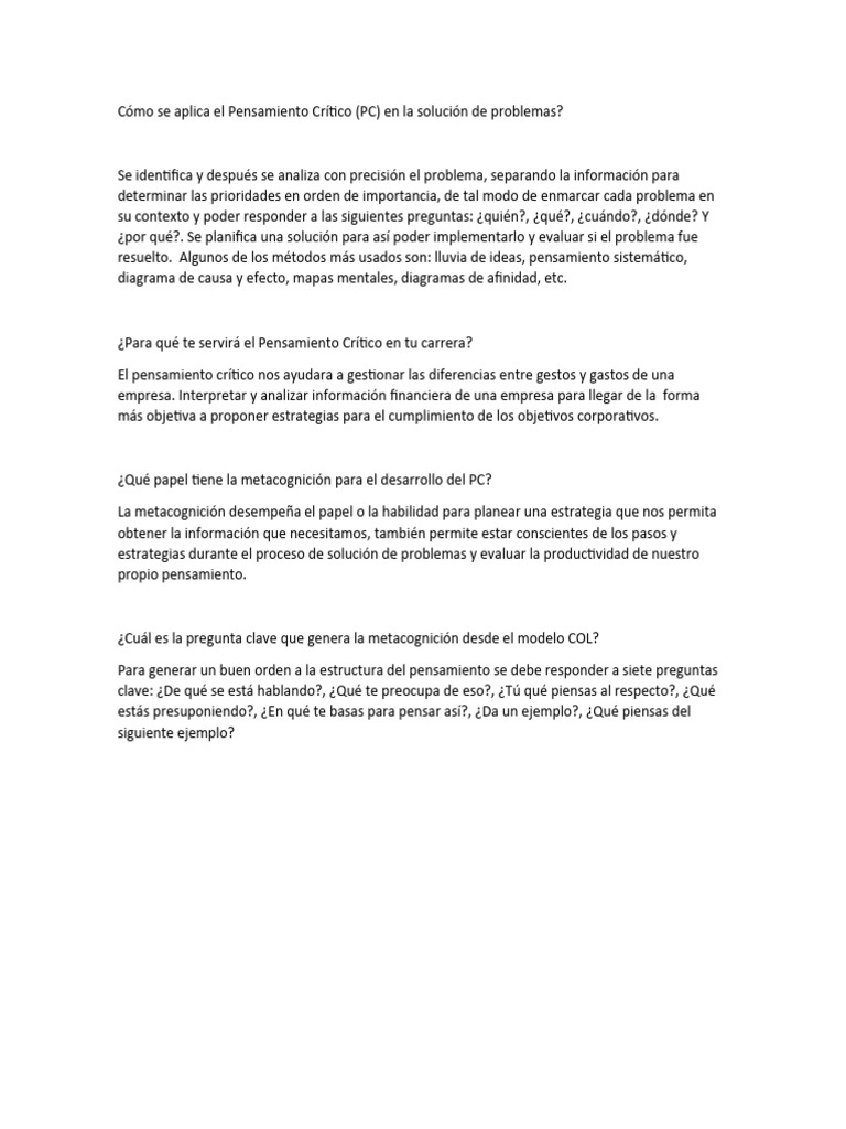 Pensamiento Crítico | PDF | Crecimiento personal y profesional | Negocios
