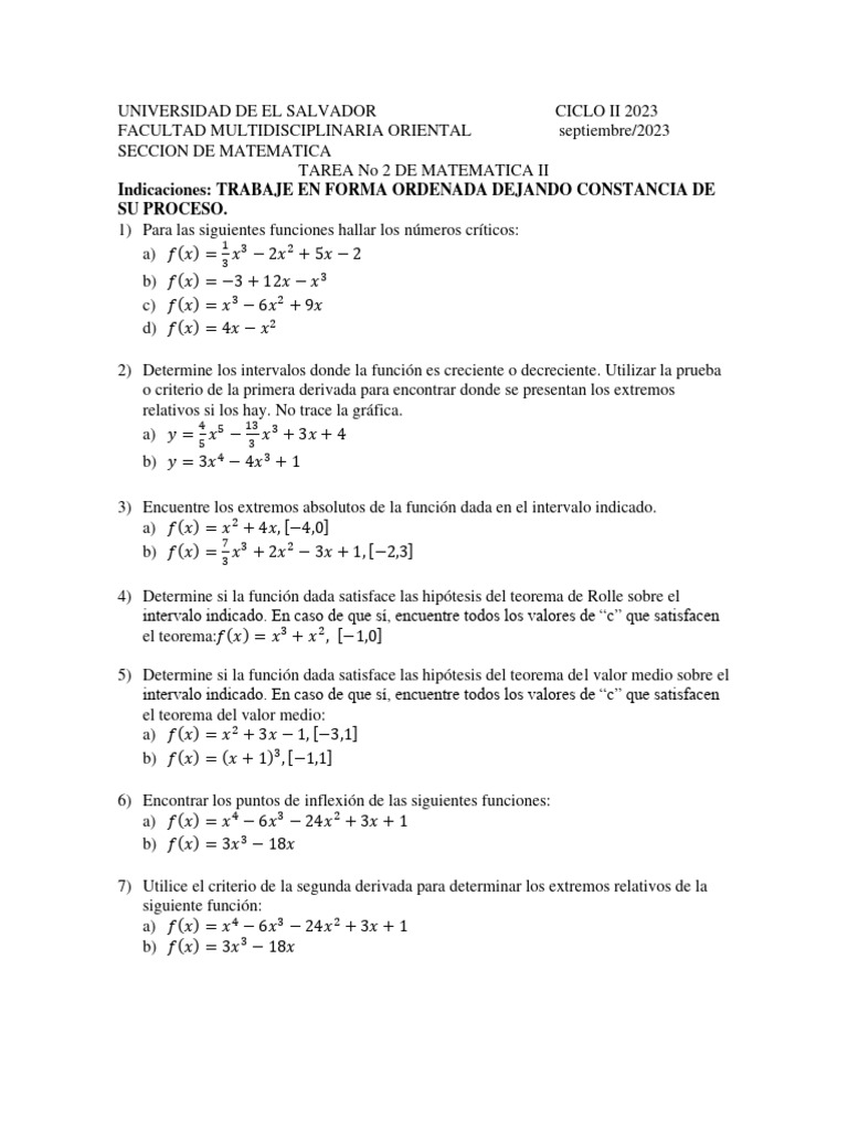 Tarea No 2 (Matematica II) | PDF