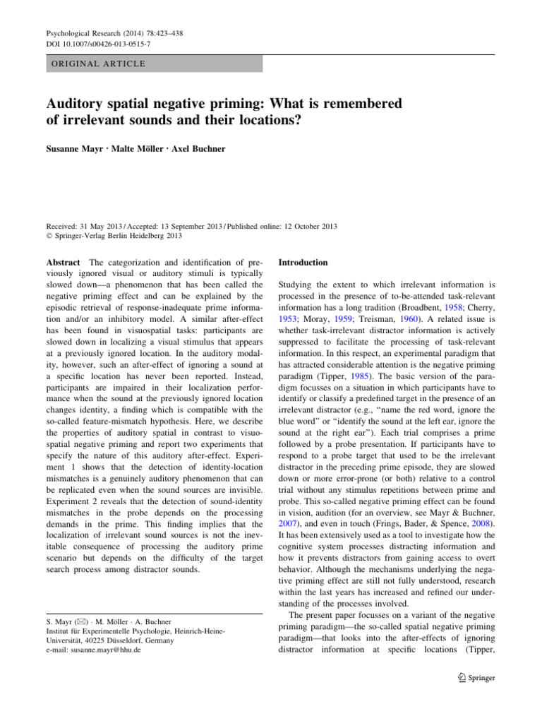 Auditory Spatial Negative Priming Explained | PDF | Priming (Psychology ...