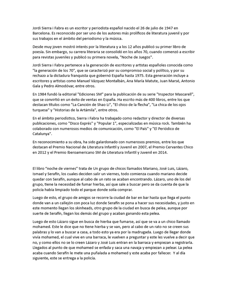 Biografía de Jordi Sierra i Fabra | PDF