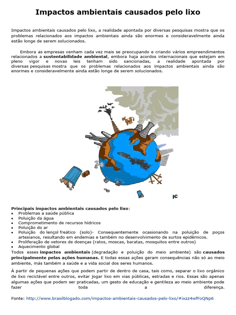 Impactos Ambientais Causados Pelo Lixo | PDF