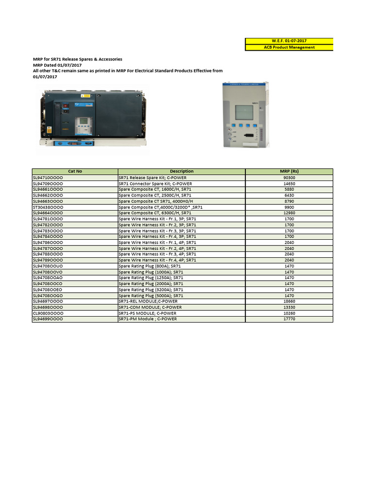 SR71 NPL Wef 1st July 2017 | PDF | Electrical Connector | Electrical ...