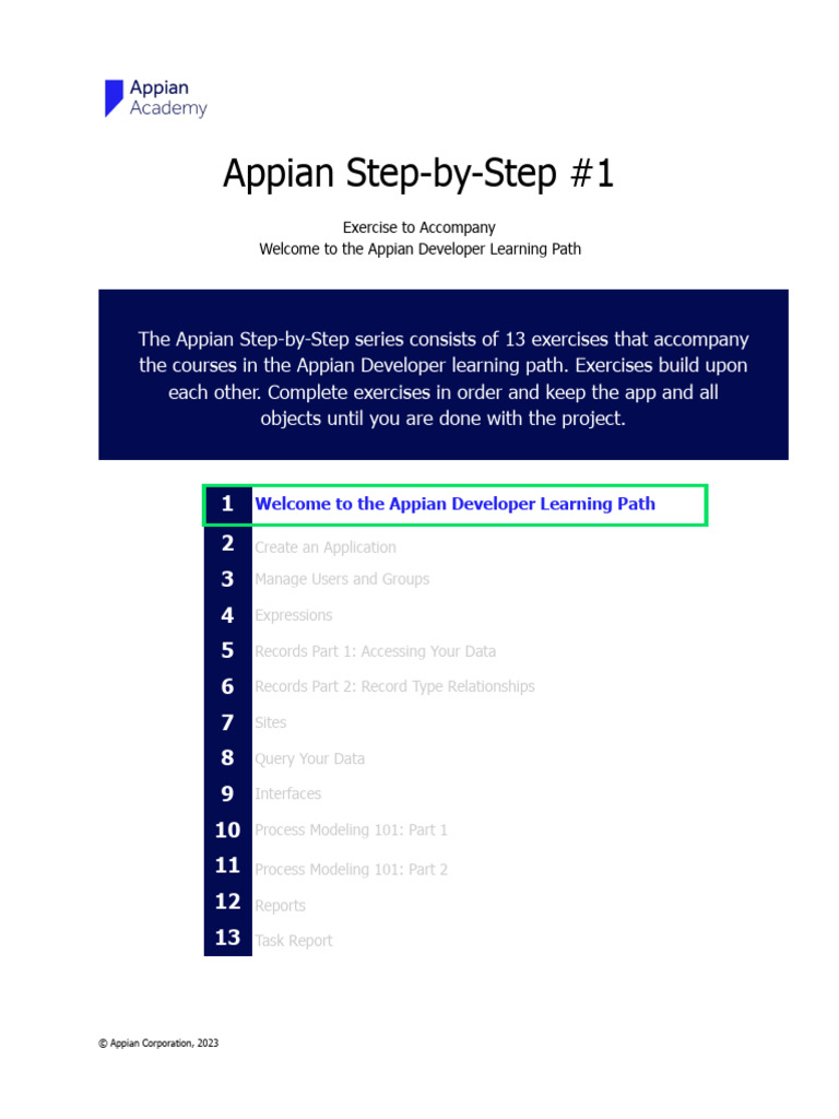 23.2 Exercise 1 - Welcome To The Appian Developer Learning Path | PDF ...