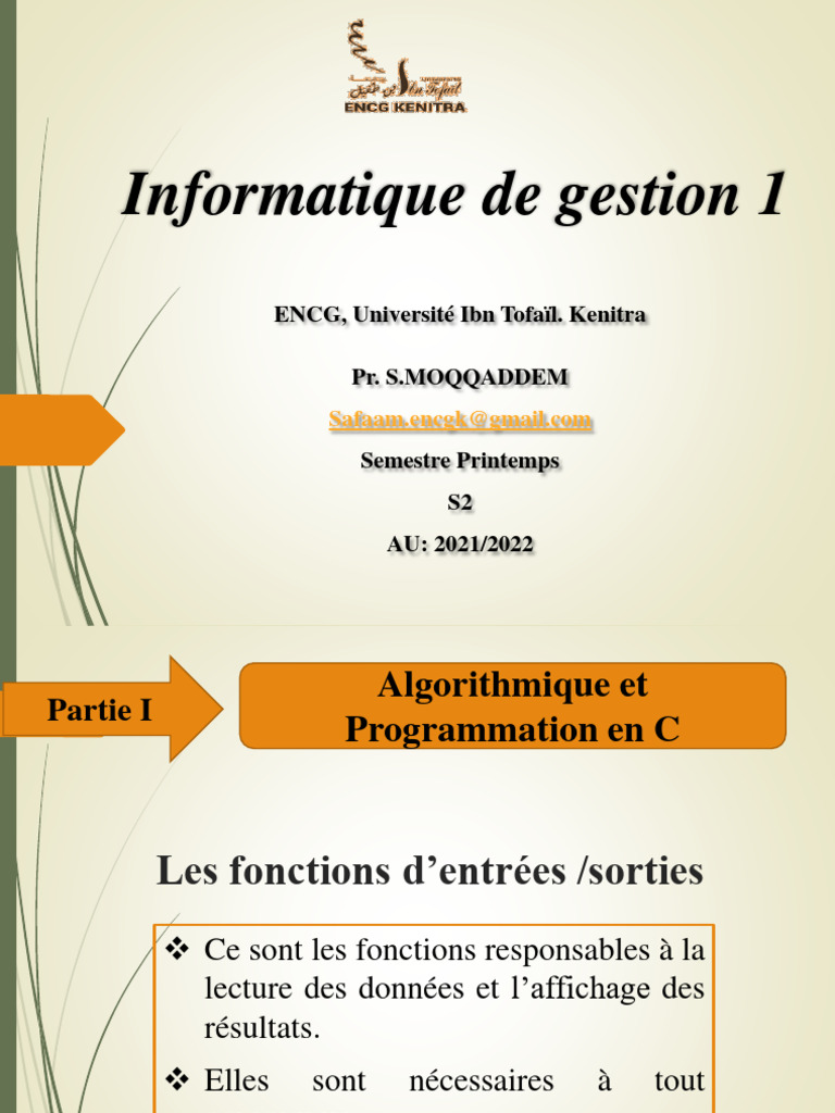 Programmation C : Entrées/Sorties et Opérateurs | PDF | Programmation ...