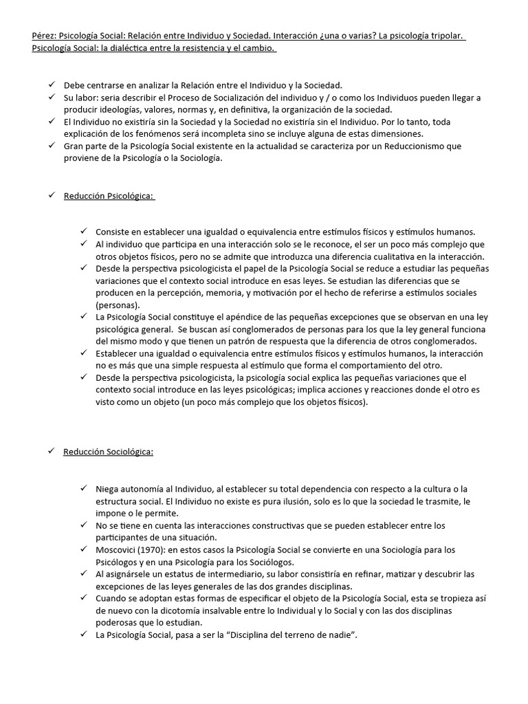 Relación entre Individuo y Sociedad | PDF | Psicología Social | Sicología