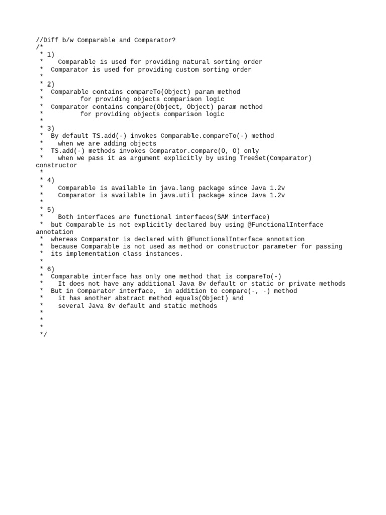 Diff Comparable and Comparator PDF