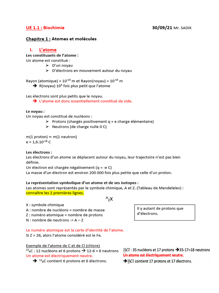 Atomes et molécules en biochimie | PDF | Liaison chimique | Atomes