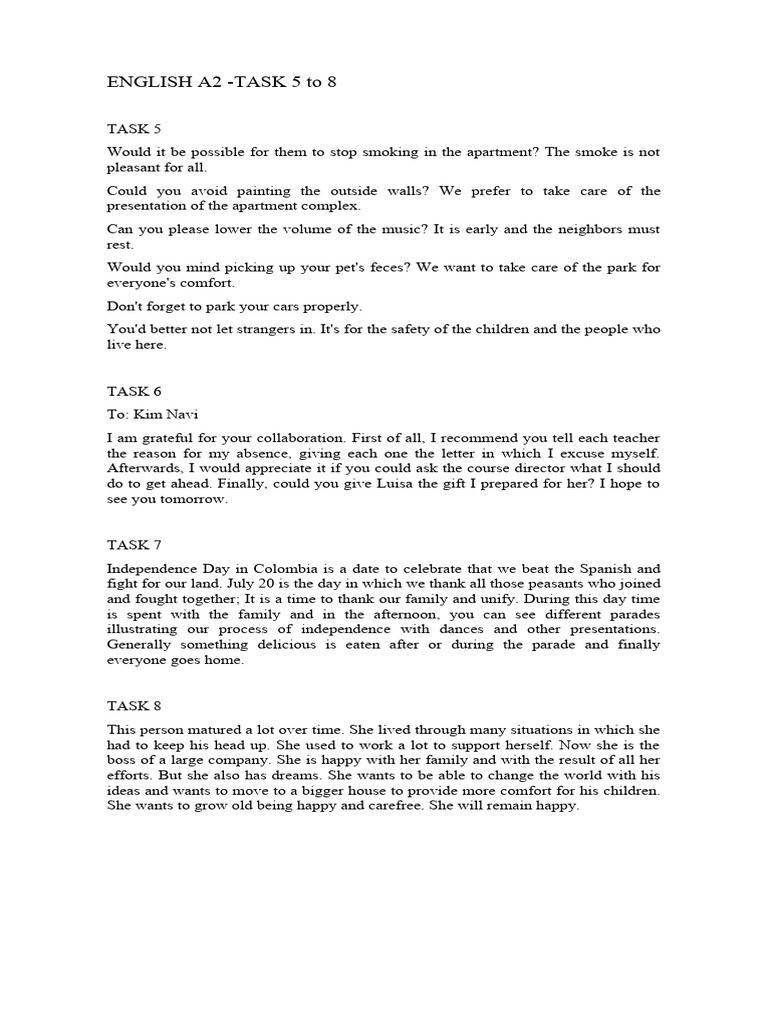 English A2 Task 5 To 8 Pdf
