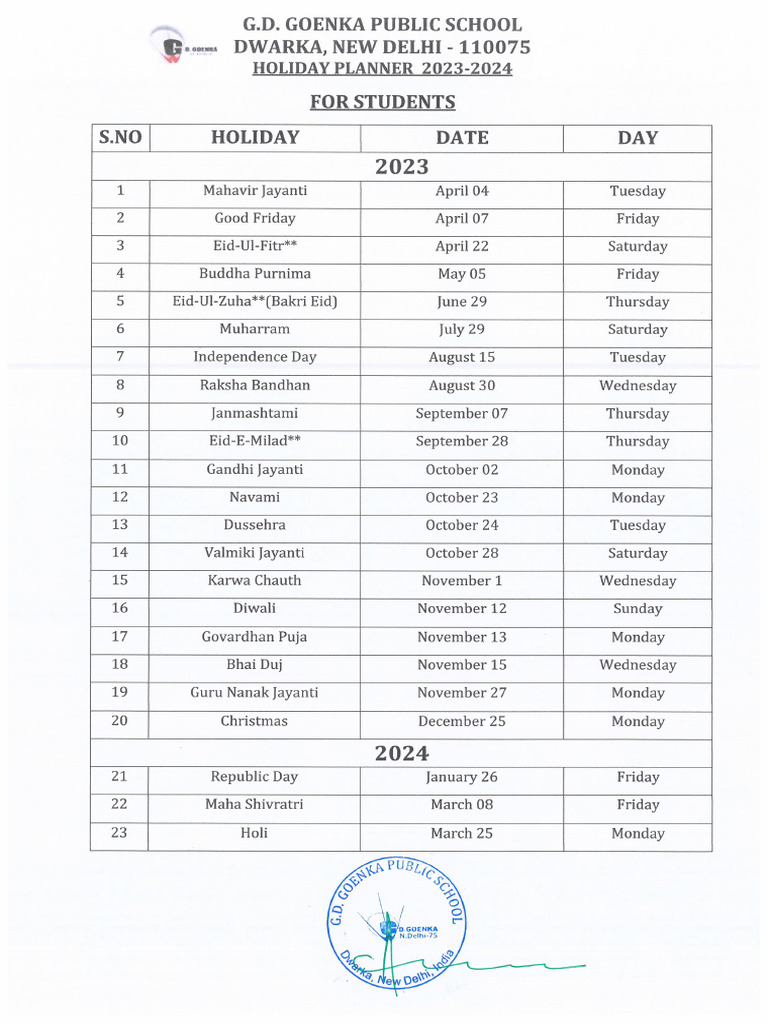 Holiday Planner 20232024 PDF