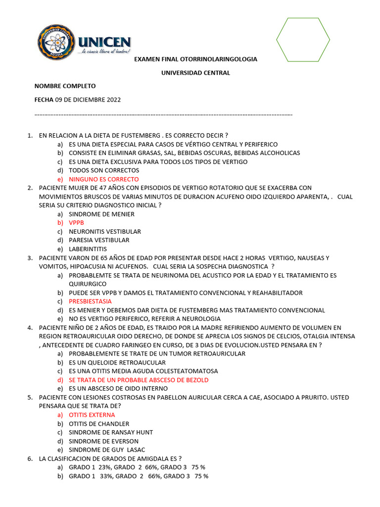 Examen Rote 2 | PDF | Vértigo | Enfermedades y trastornos humanos