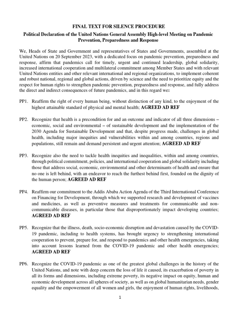 UN Political Declaration on Pandemic Response | PDF | World Health ...