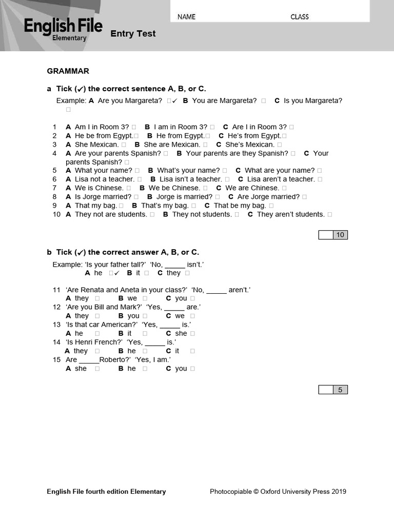 Ef4e Elem Entry Test Pdf Languages Foreign Language Studies