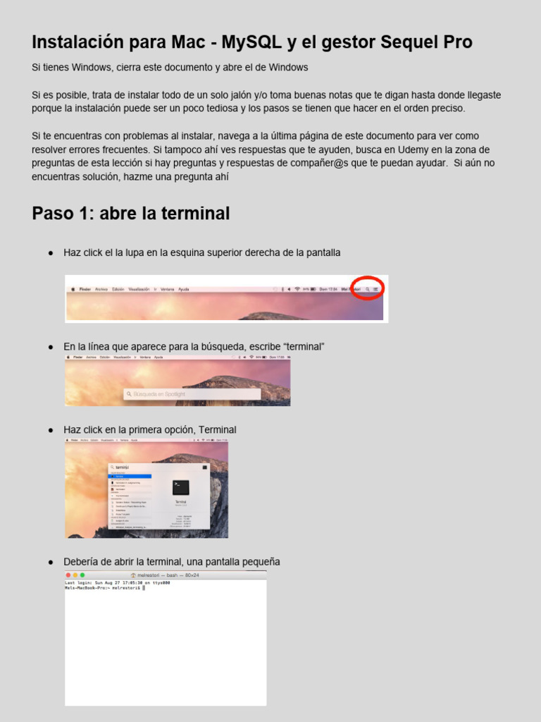 Instalación de MySQL y Sequel Pro en Mac | PDF | Contraseña | Interfaz ...