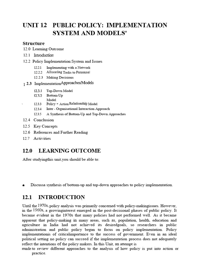 Policy implementation notes pdf policy top down and bottom up design