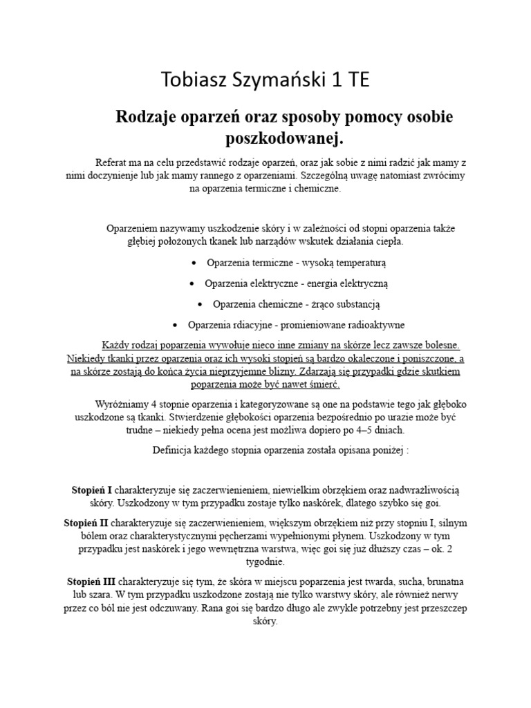 Referat EDB Rodzaje Oparzeń | PDF