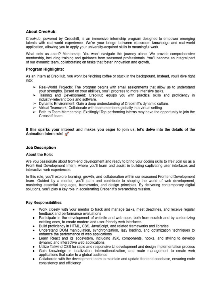Internship Post - Frontend Development Intern | PDF | Computing ...