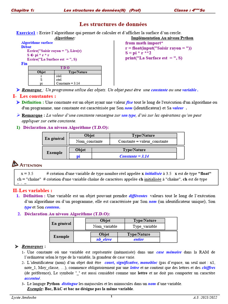 Structures de données et algorithmes en Python | PDF | Variable ...