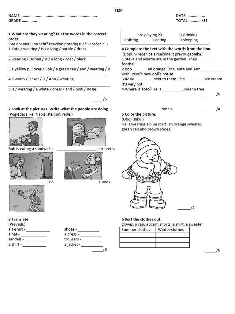 Class 5 Test 2 Pdf Clothing Fashion