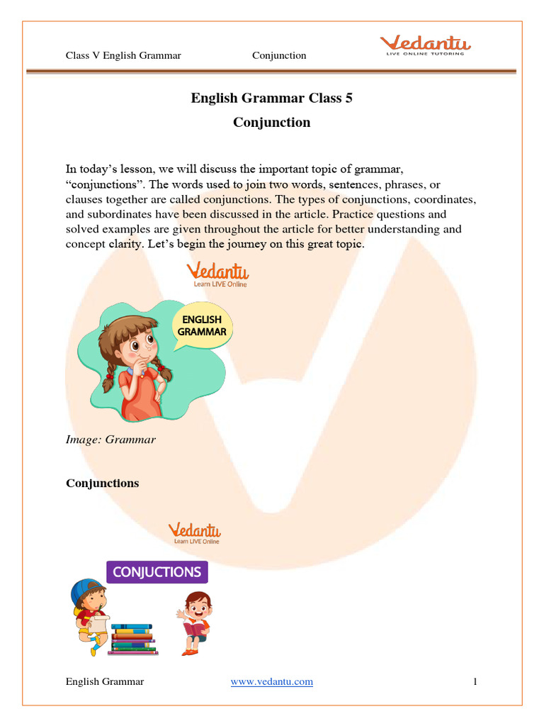 Class 5 Conjunctions Explained | PDF | English Grammar | Sentence ...