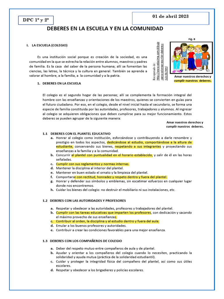 Deberes en la Escuela y Comunidad | PDF | Familia | Institución