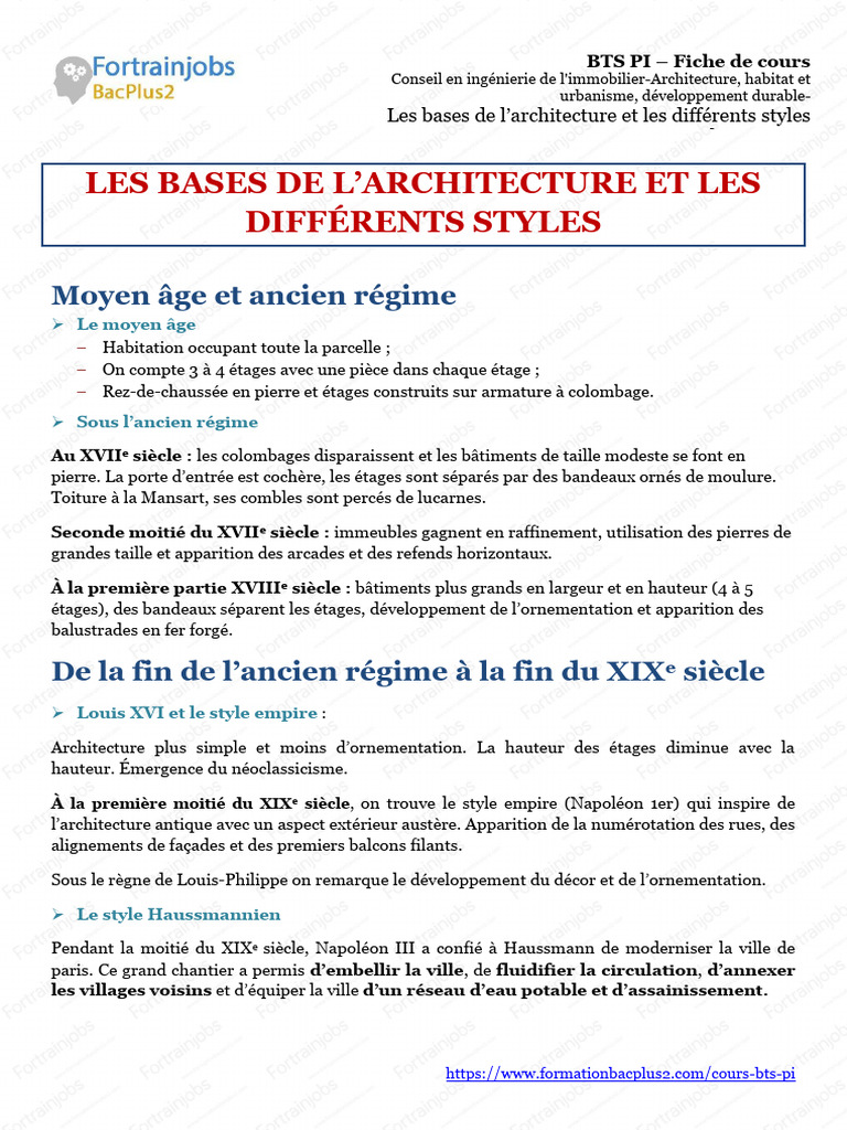 BTS PI Les Bases de L Architecture Et Les Differents Styles | PDF