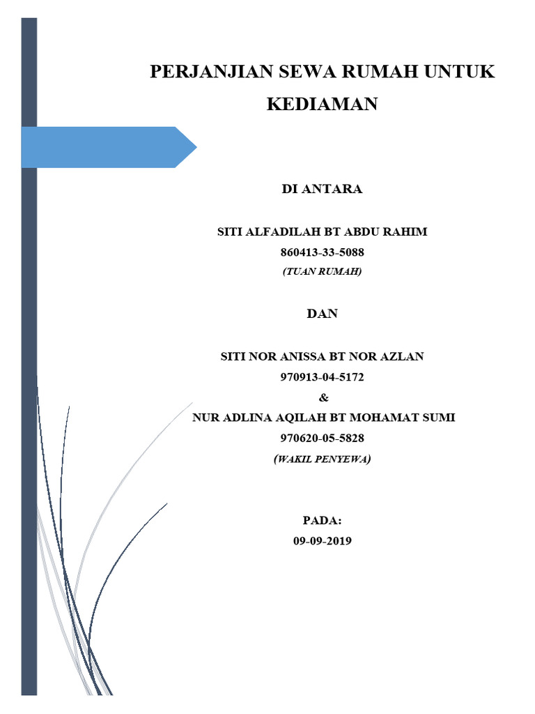 Perjanjian Sewa Rumah Di TAMAN SENIMAS | PDF