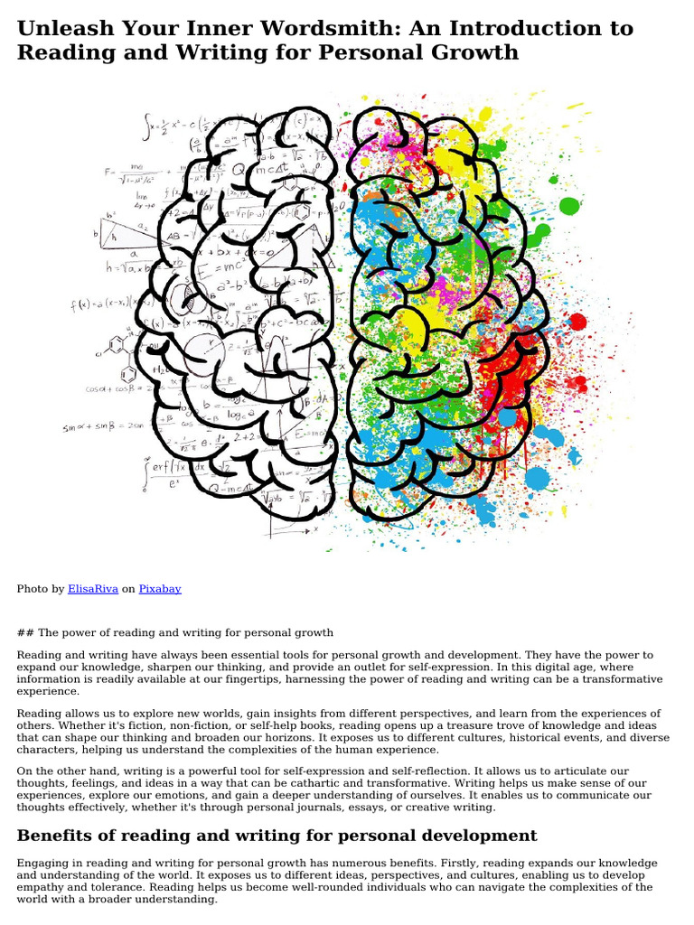Unleash Your Inner Wordsmith An Introduction To Reading and Writing