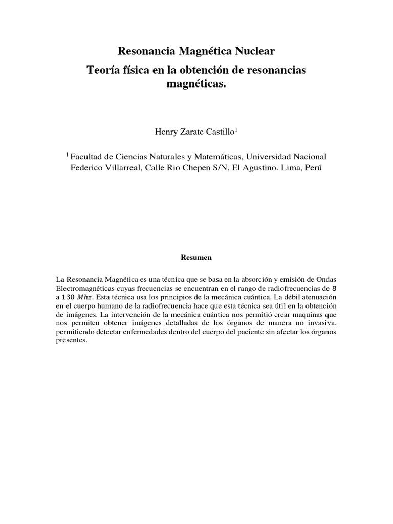 Resonancia Magnética Nuclear PDF Imán Imagen de resonancia magnética