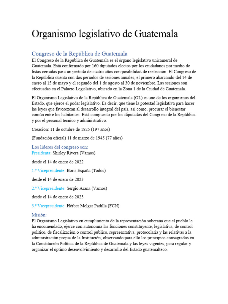 Funciones del Organismo Legislativo en Guatemala | PDF | Gobierno ...
