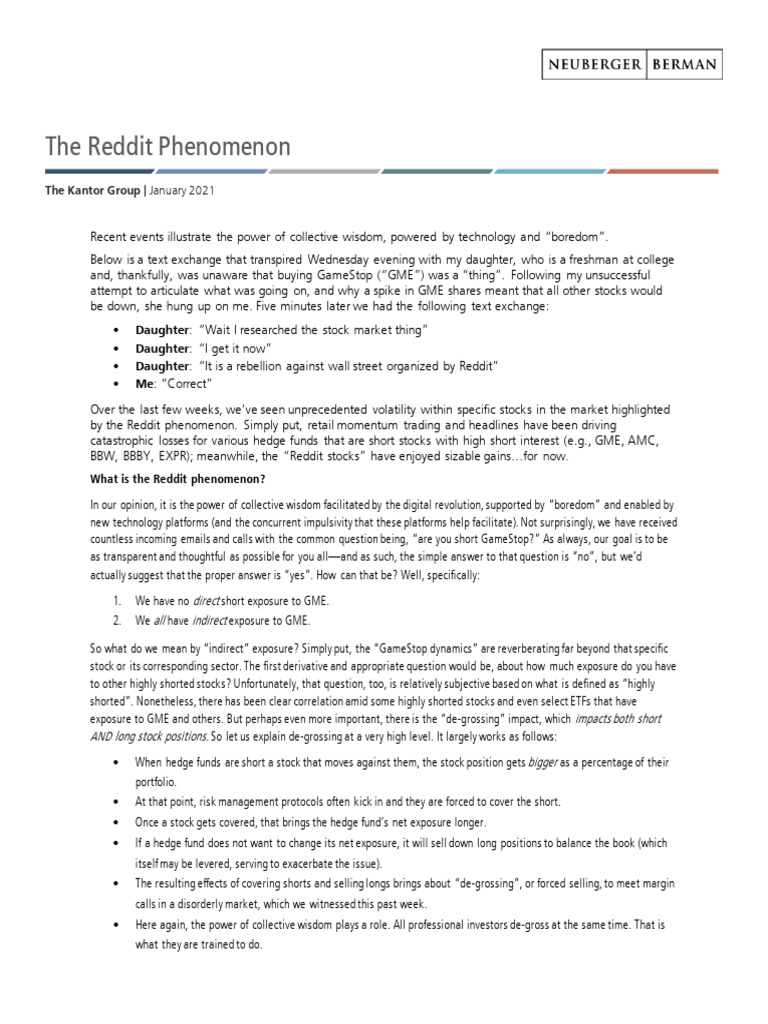 Reddit's Impact on Stock Market | PDF | Investing | Hedge Fund