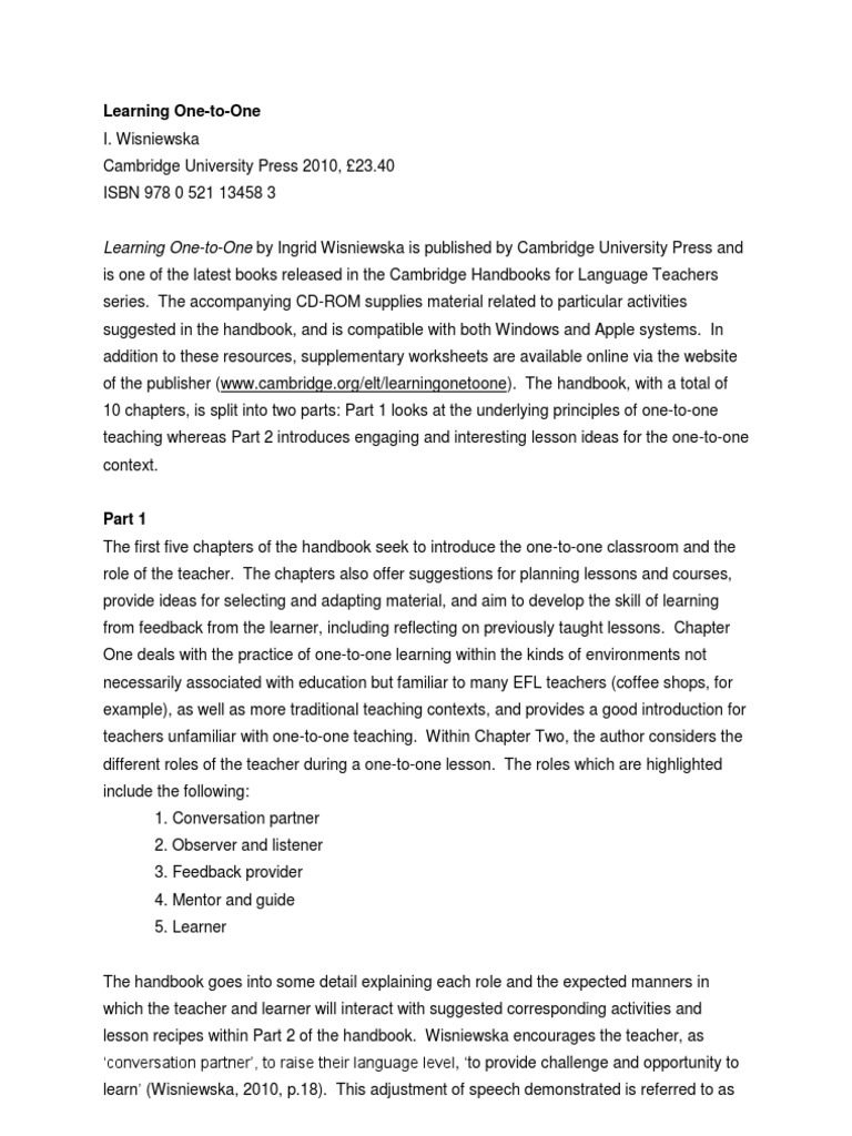 One-to-One Teaching Guide by Wisniewska | PDF | English As A Second Or ...