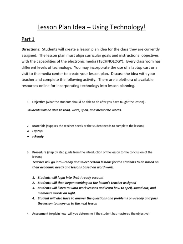 Lesson Plan Idea - Using Technology | PDF | Lesson Plan | Teachers