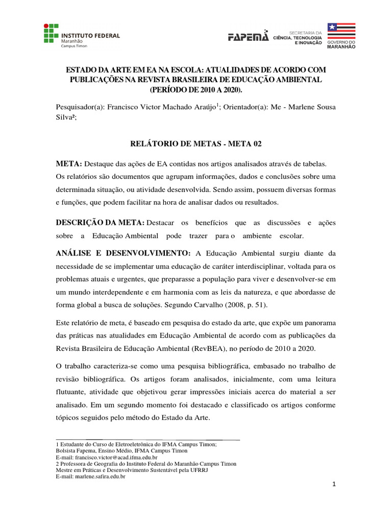 Meta 02 - Relatório, Francisco Victor Machado Araújo | PDF | Ambiente ...