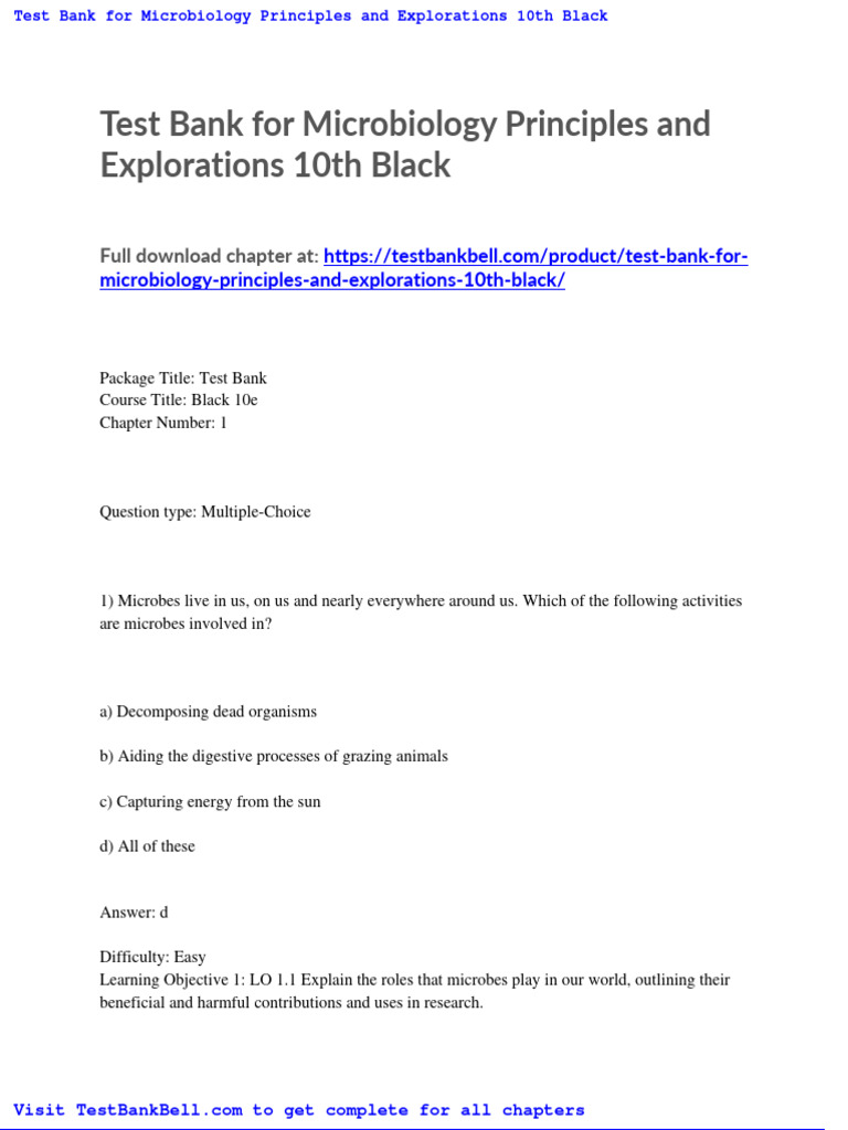Test Bank For Microbiology Principles and Explorations 10th Black PDF