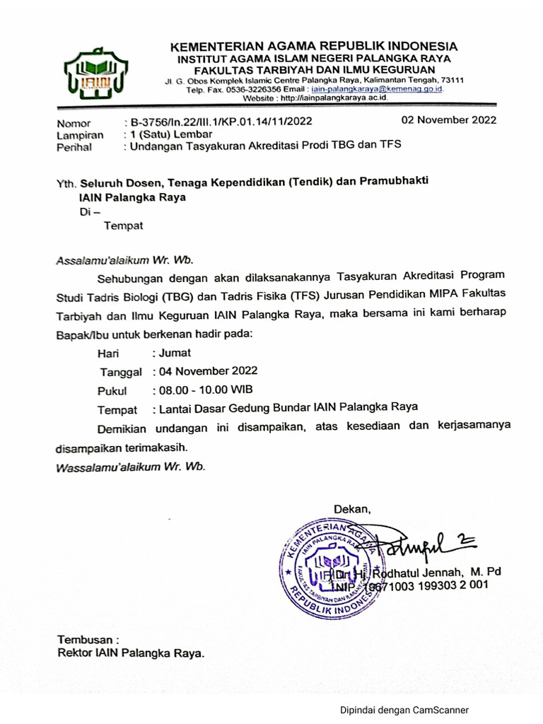 Undangan Tasyakuran Civitas Akademik IAIN | PDF