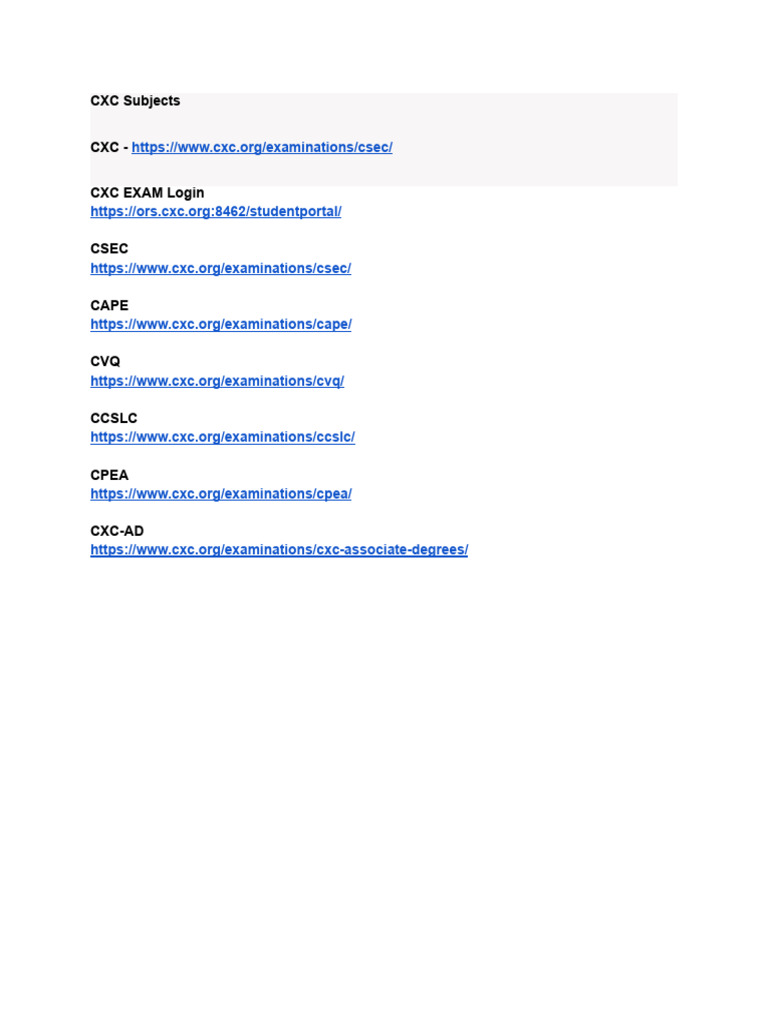 List of CXC Subjects | PDF | Science & Mathematics | Computers