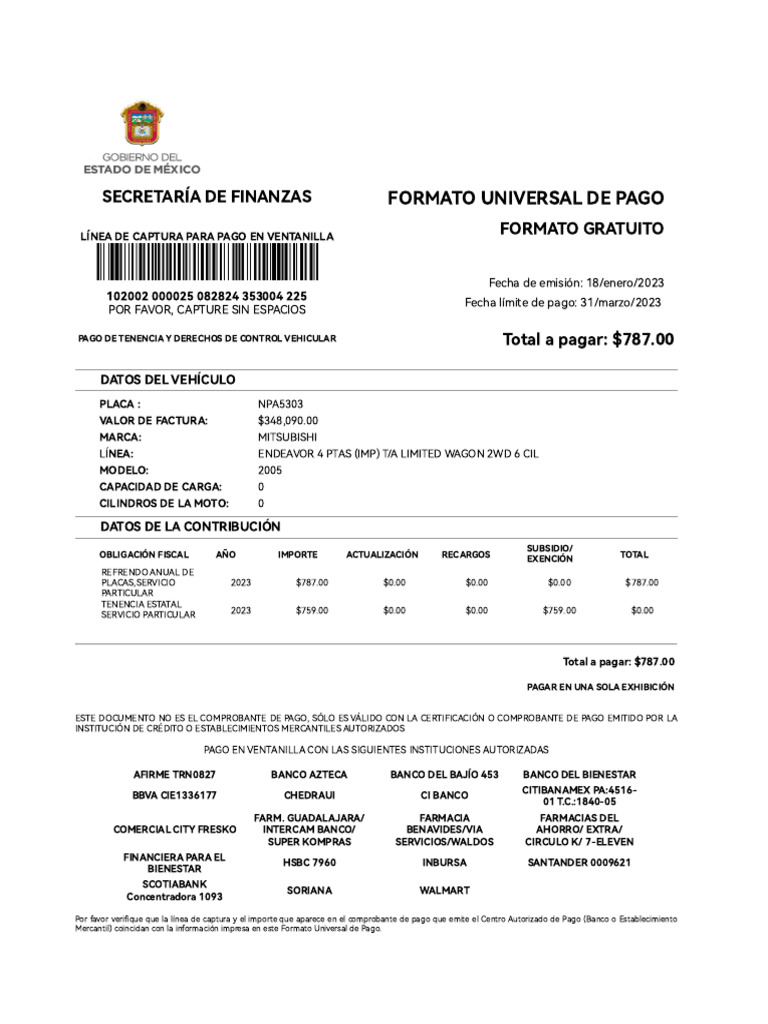 Recibo de Pago de Tenencia DGR, GEM PDF Empresas de servicios